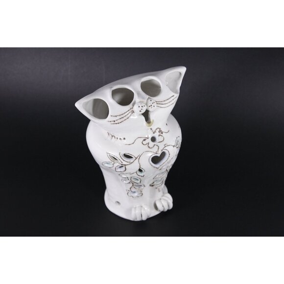 Ceramic cat tealight cover, kitty lantern, vintage cat lady home decor - Picture 5 of 10